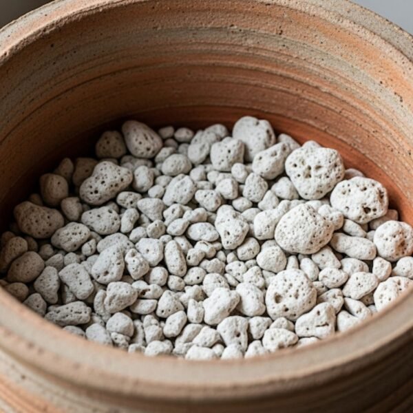 Tepojal barro Tepojal blanco sobre maceta de barro