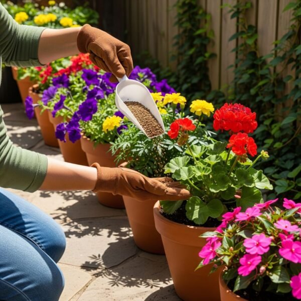 Aplicación nutriflor Aplicación de nutriflor en macetas con flores