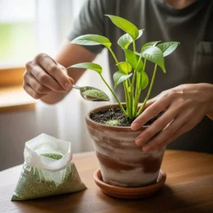 Fertilizando una planta en maceta