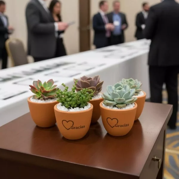 Eventos corporativos regalos ecologicos Suculentas y árboles de la abundancia en macetas de barro para eventos empresariales y corporativos