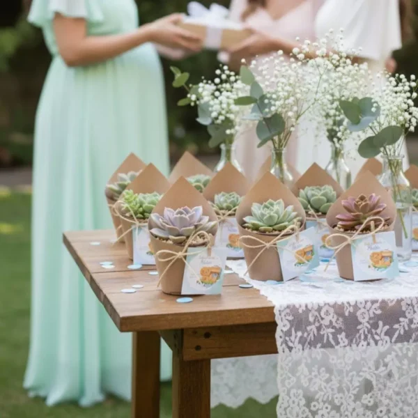 Giveaways ecologicos suculentas personalizado Plantas suculentas envueltas en papel ecológico para eventos sociales como bodas, XV años y baby shower