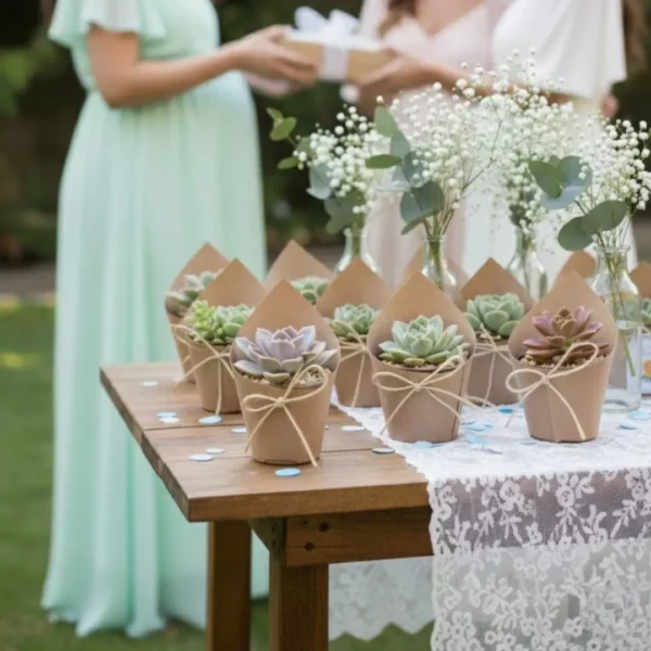 Giveaways ecologicos vinde suculentas Plantas suculentas envueltas en papel ecológico para eventos sociales