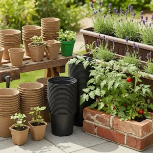 Variedad de macetas para huerto en casa en Vinde garden center, tienda CDMX