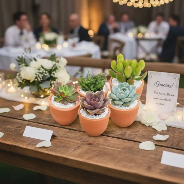 Recuerdos ecológicos para boda CDMX Suculentas y árboles de la abundancia en macetas de barro para eventos sociales como bodas, primeras comuniones, XV años, bautizos, baby shower y más