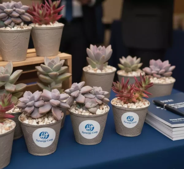 Recuerdos suculentas Vinde Recuerdos ecológicos con suculentas en maceta biodegradable para eventos corporativos CDMX