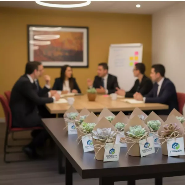 Regalo reunión ejecutiva plantas Plantas suculentas envueltas en papel ecológico para eventos corporativos y empresariales