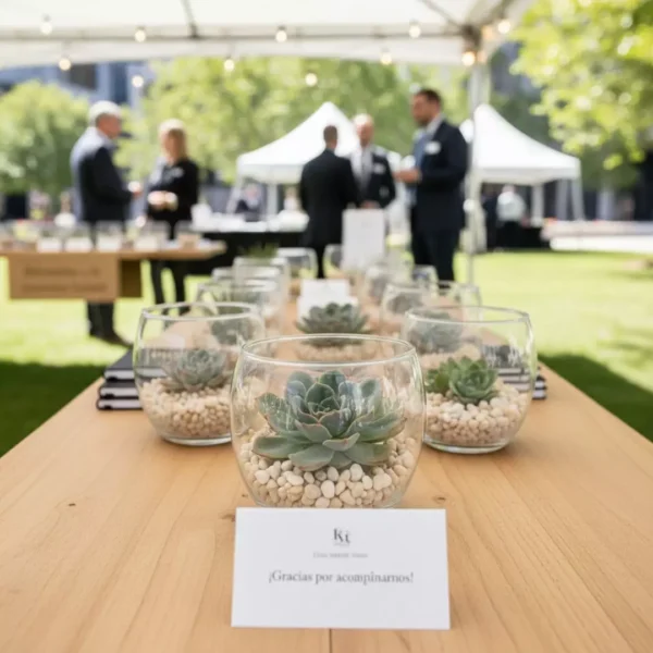 Regalos ecologicos Vinde corporativo Miniterrarios con suculentas. Give aways ecológicos para empresas y eventos corporativos en CDMX