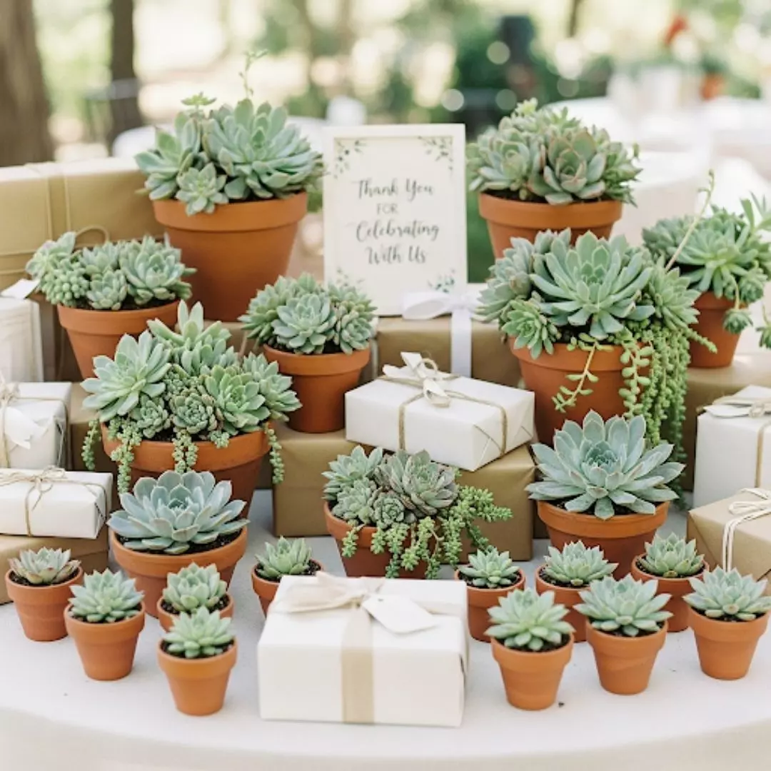 Regalos ecológicos para boda y eventos sociales con Plantas suculentas en macetas de barro