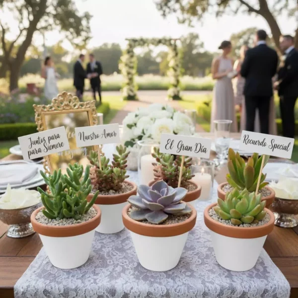 Suculenta maceta blanca banderin Plantas suculentas en maceta de barro para eventos sociales en CDMX