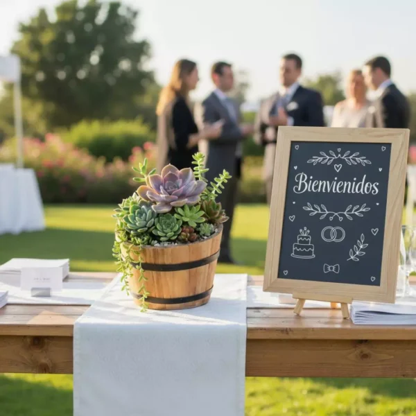 Centro de mesa suculentas y madera Arreglo de plantas suculentas en maceta de madera