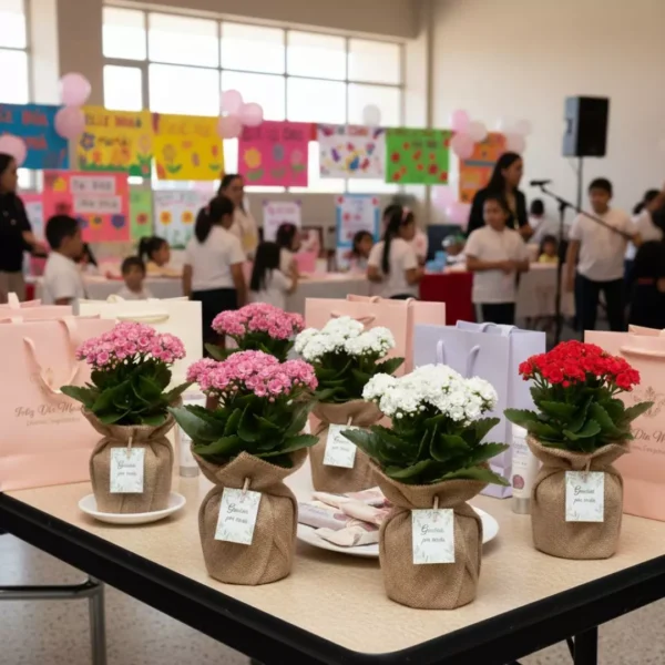 Recuerdos eoclogicos CDMX para escuelas Flores envueltas en tela para evento escolar en CDMX