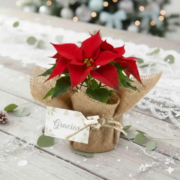 Nochebuena mini envuelta en tela para reuniones familiares, de oficina o en el trabajo