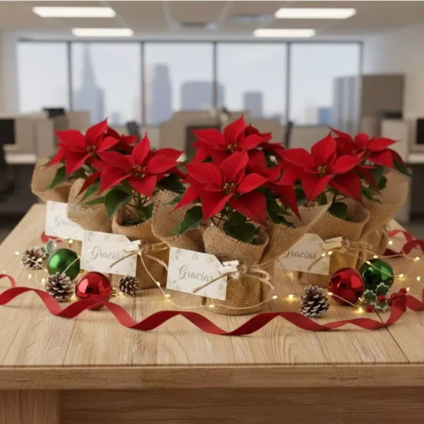 Nochebuena mini envuelta en tela para reuniones familiares, de oficina o en el trabajo