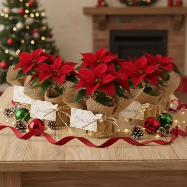 Nochebuena mini envuelta en tela para reuniones familiares, de oficina o en el trabajo