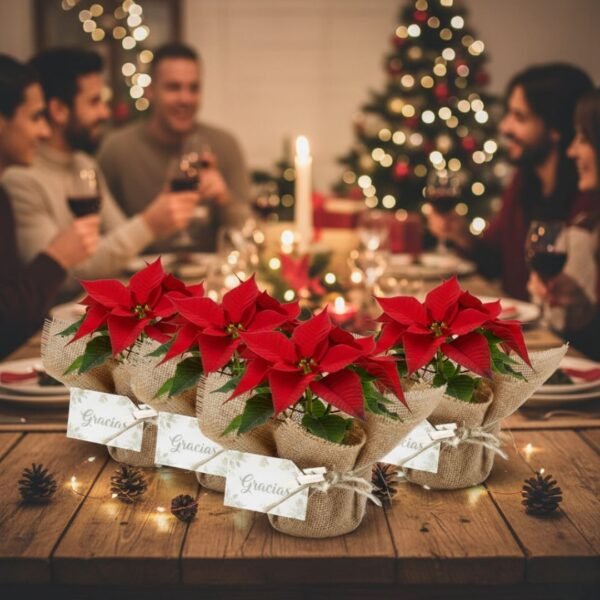 Nochebuena mini envuelta en tela para reuniones familiares, de oficina o en el trabajo