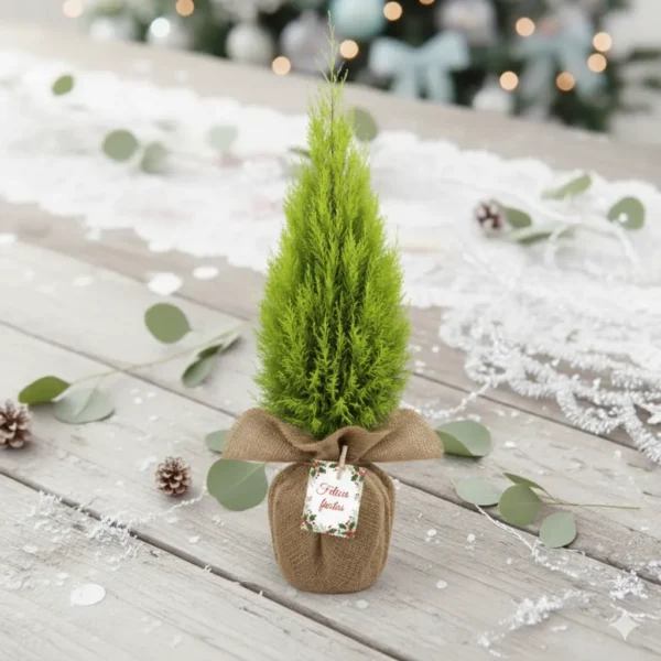 Pino navideño envuelto en tela para reuniones familiares, de oficina o en el trabajo