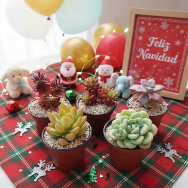 Regalos ecológicos. Suculentas personalizadas con temática de navidad. CDMX