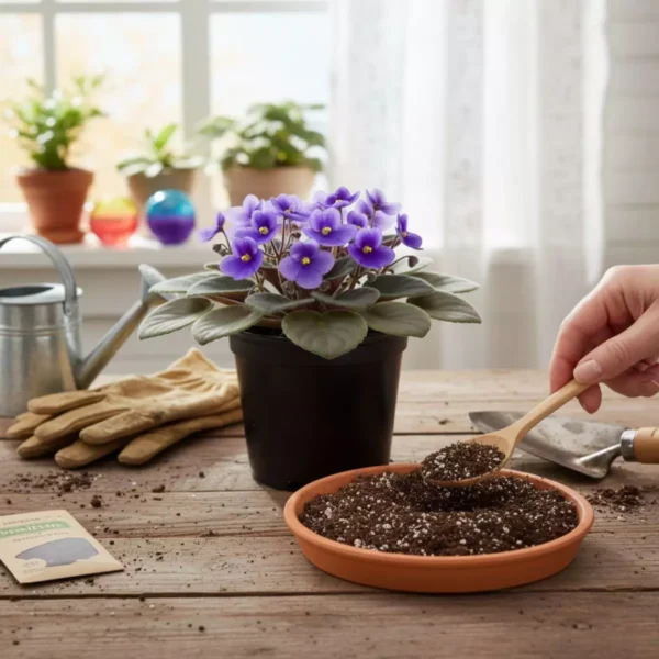 Tierra para violetas africanas Vinde Tierra para violetas africanas, que evita la compactación, con buen drenaje y nutre a tus flores