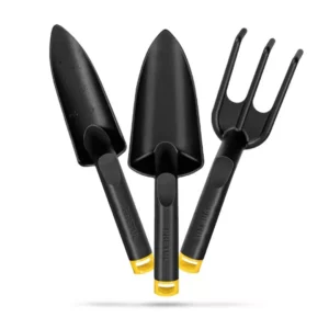 Juego de herramientas de mano para jardinería y huerto 3 piezas Pretul. Pala de mano, pala delgada, trasplantador y rastrillo o cultivador