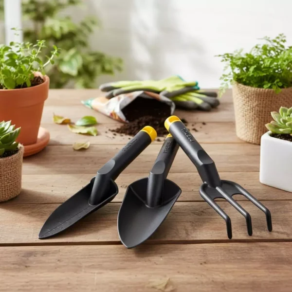 Juego de herramientas de mano plástico Juego de herramientas de mano para jardinería y huerto 3 piezas Pretul. Pala de mano, pala delgada, trasplantador y rastrillo o cultivador